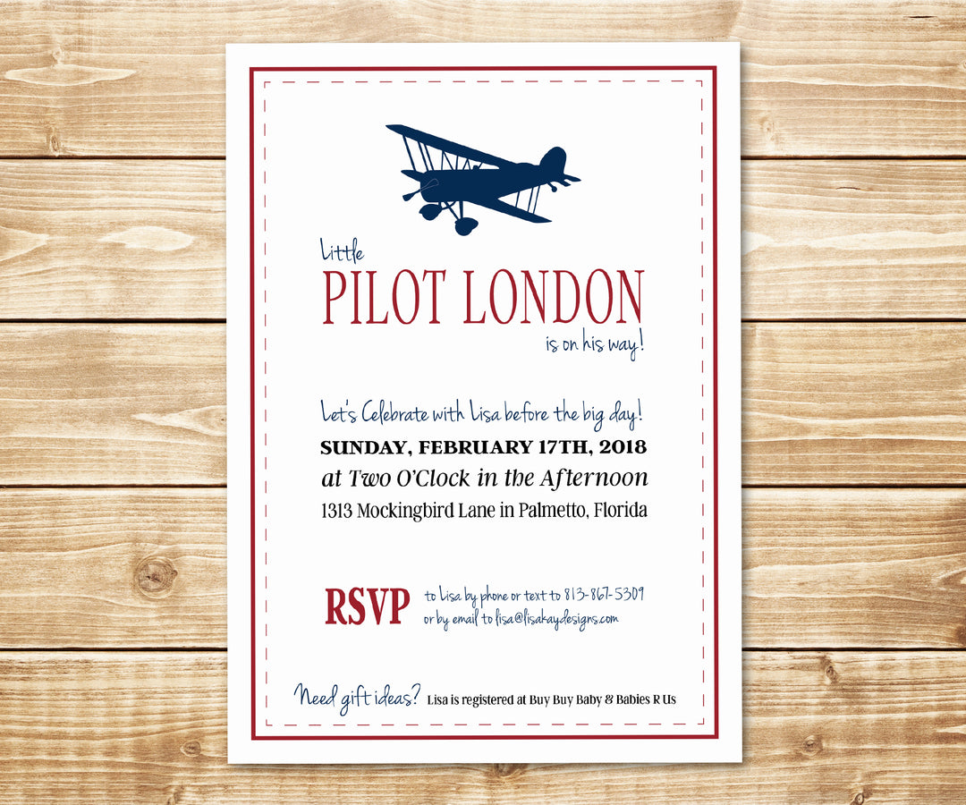 Vintage Biplane Little Pilot Baby Shower Invitation